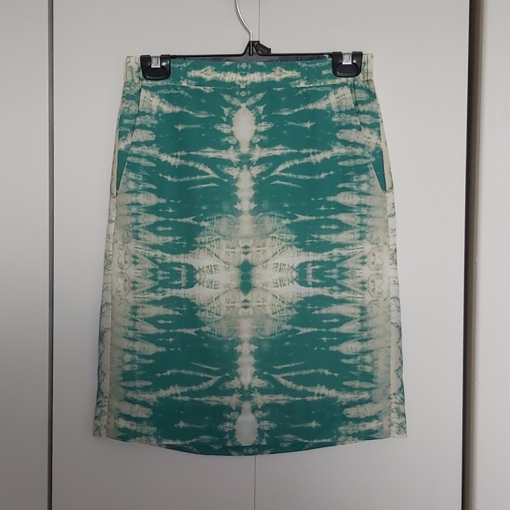 Maje Teal and Cream Tie-Dye Pencil Skirt